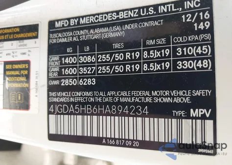 2017 Mercedes-Benz Gle 350 4Matic z USA, uszkodzony, nr VIN 4JGDA5HB6HA894234